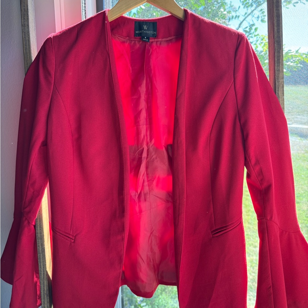 Worthington Women's Crimson Open-Front Blazer